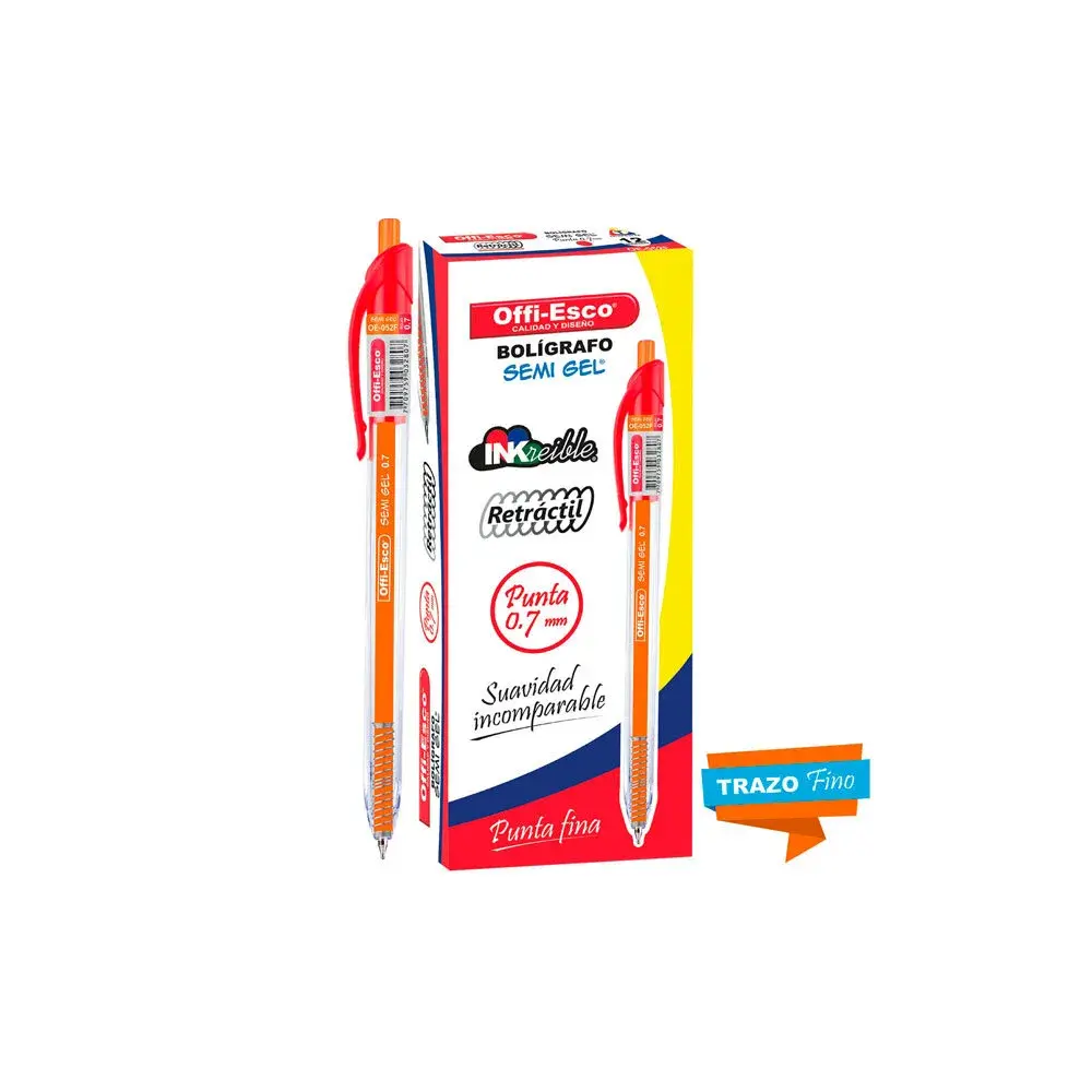 Bolígrafo Offi-Esco Retráctil 0.7 RojoOE-052F Semi Gel