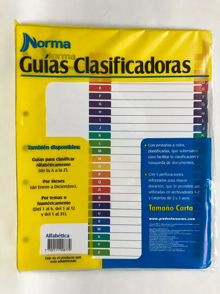 Separador De Materia ó Guía Clasificadora de la A a la Z Alfabética Norma