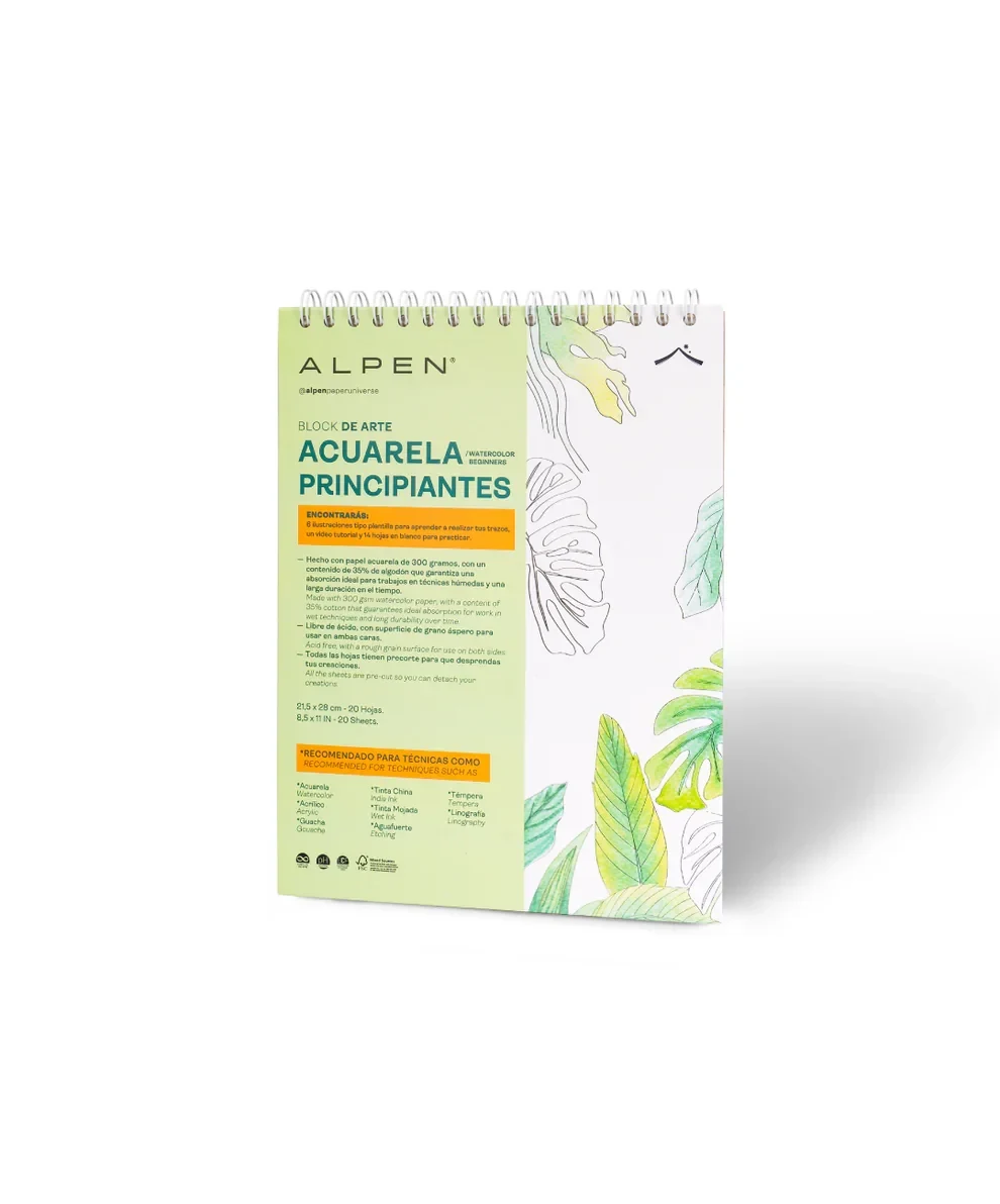 Block Boceto Bitacora Acuarela Principiantes 300GR Carta X20H Alpen