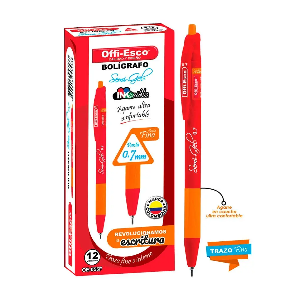 Bolígrafo Offi-Esco Retráctil 0.7 Rojo OE-055F Semi Gel