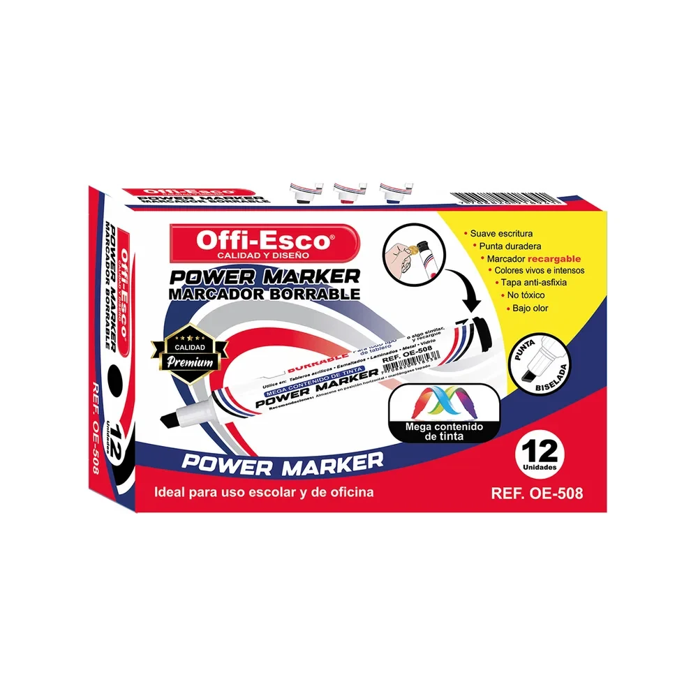 Marcador Borrable Recargable Offi-Esco Azul OE-508