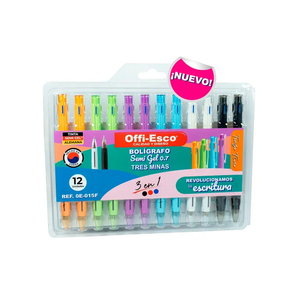 Bolígrafo Offi-Esco Retráctil 0.7 Tres Minas Semi Gel OE-01