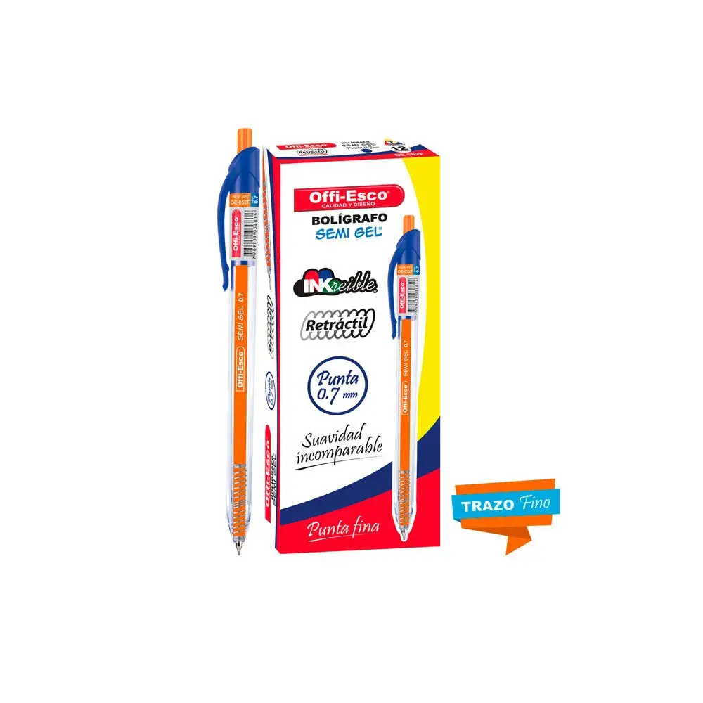 Bolígrafo Offi-Esco Retráctil 0.7 Azul OE-052F Semi Gel