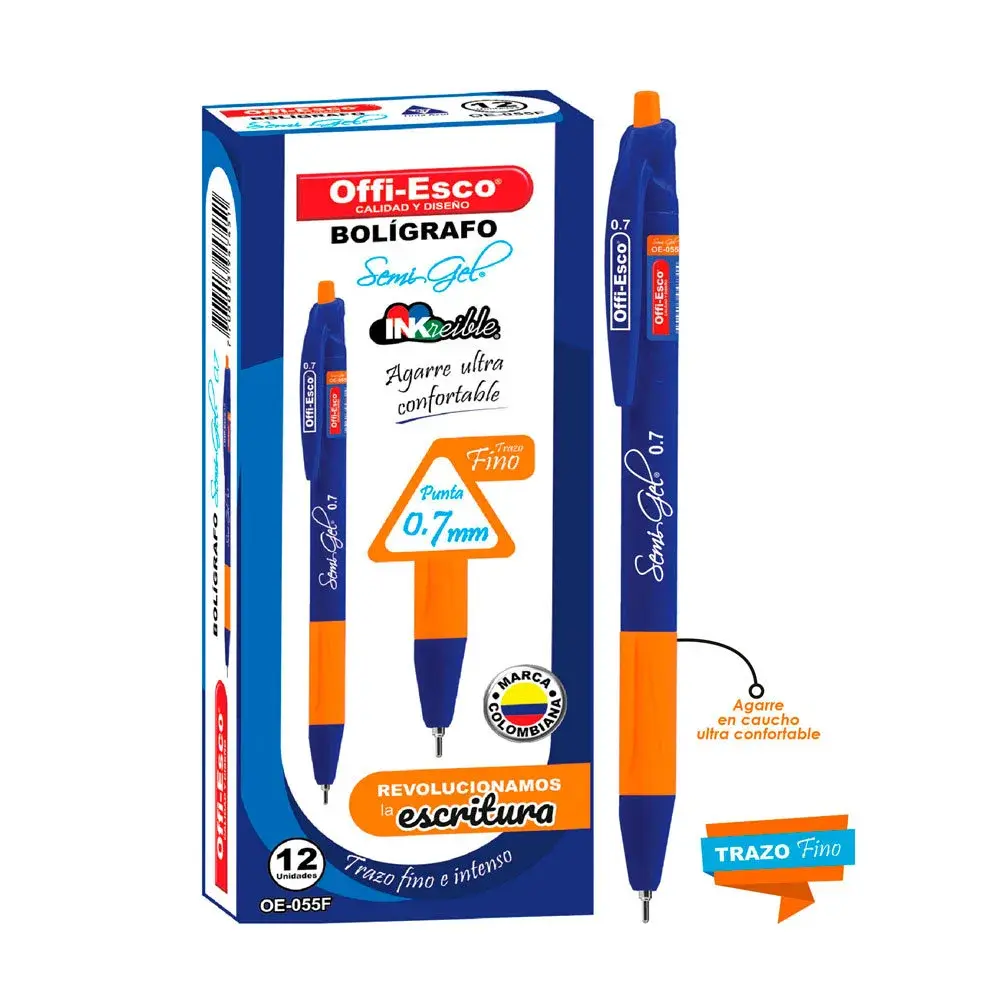 Bolígrafo Offi-Esco Retráctil 0.7 Azul OE-055F Semi Gel