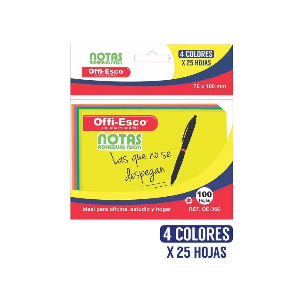 Notas Autoadhesivas Neón 76X100mm X 100 OE-366 Offi-Esco