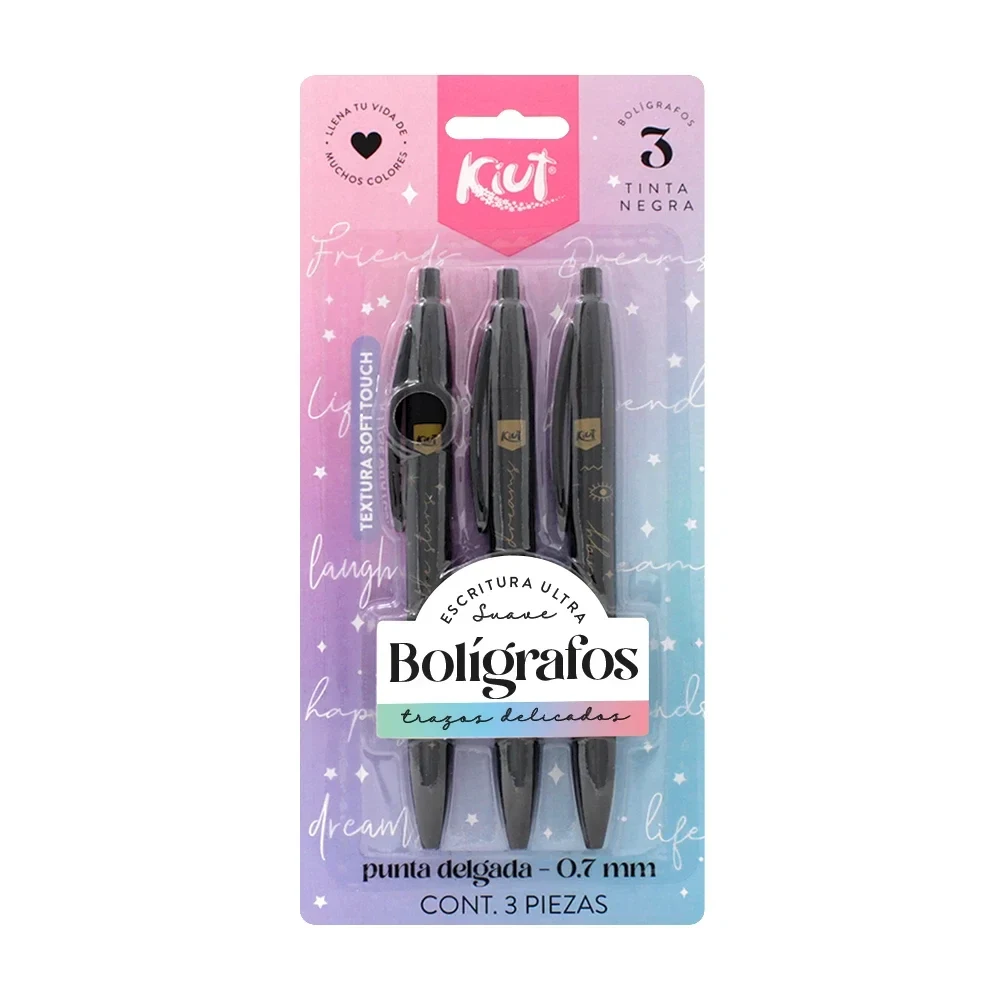 Boligrafos KIUT Negros X 3 Unidades