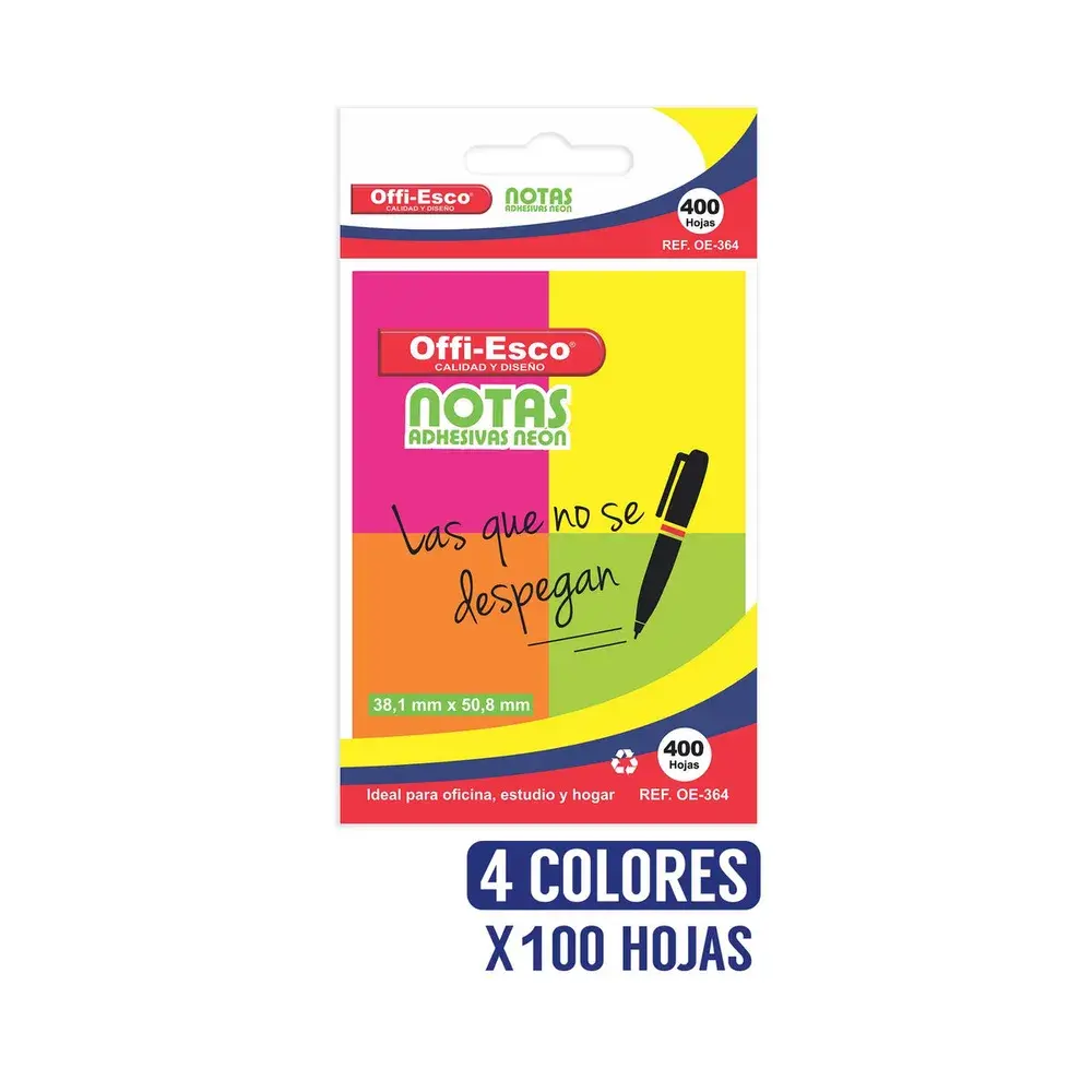 Notas Autoadhesivas Neón x 4 38X50mm OE-364 Offi-Esco
