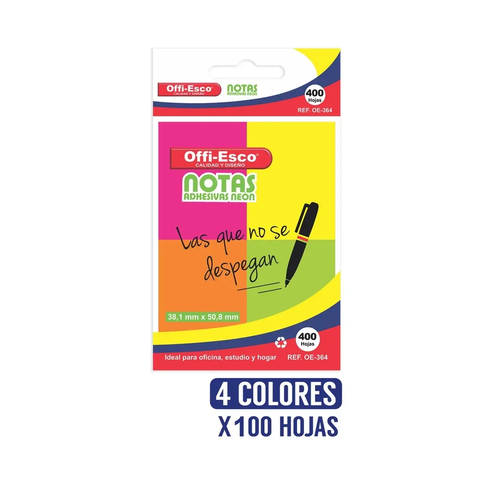 Notas Autoadhesivas Neón x 4 38X50mm OE-364 Offi-Esco