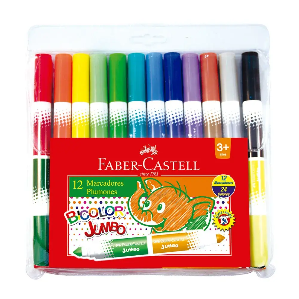 Plumón Bicolor x 12 Jumbo Faber Castell