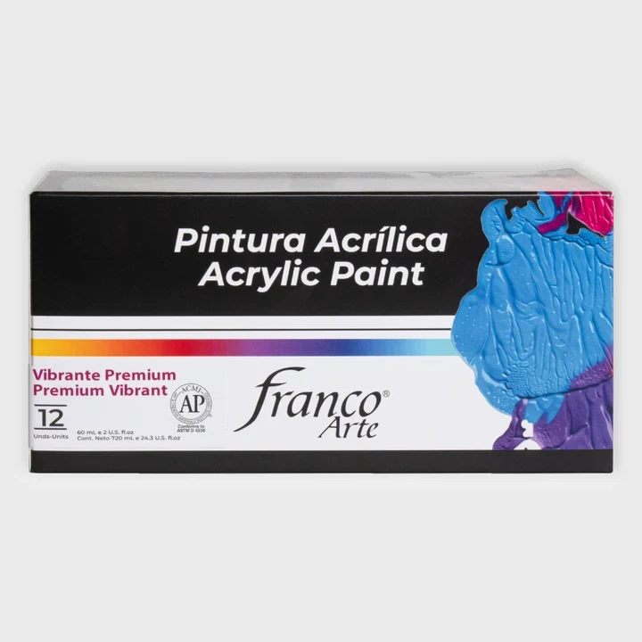 Kit Pintura Acrílica Franco Arte 60ml X 12 Und Ref 19102 Vibrantes