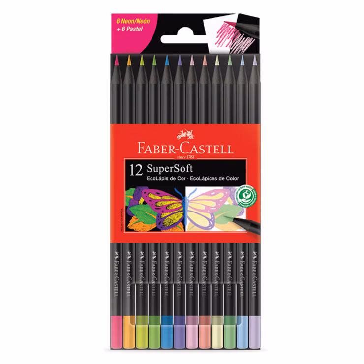 Lápiz Color Faber Castell X 12 6 Neón 6 Pastel Supersoft Largos