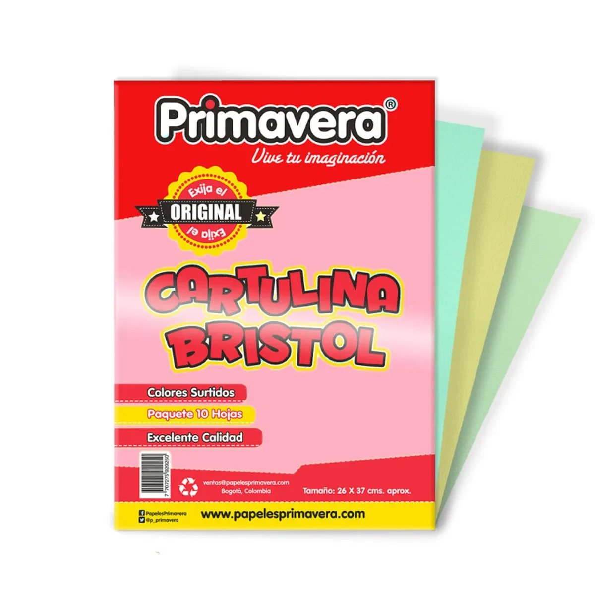 Cartulina Octavos Bristol Pastel Surtido X 10 Und Primavera