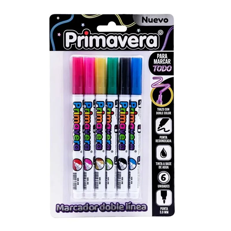 Marcador Primavera Doble Trazo X 6 Tonos Metalizados