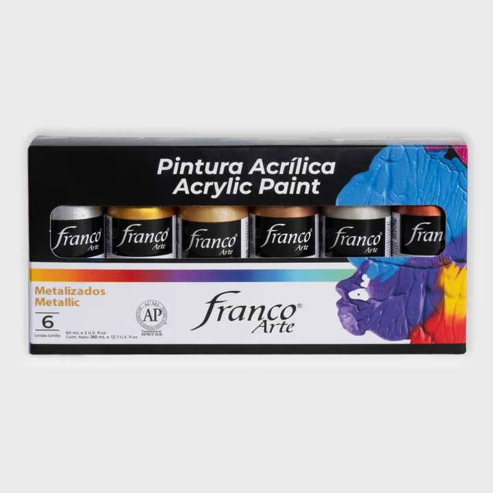 Kit Pintura Acrílica Franco Arte 60ml X 6 Und Metalicos REF 19103