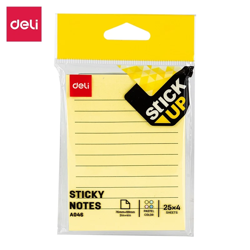 Notas Autoadhesivas Deli 76X101MM X 100 Rayado Pasteles A046